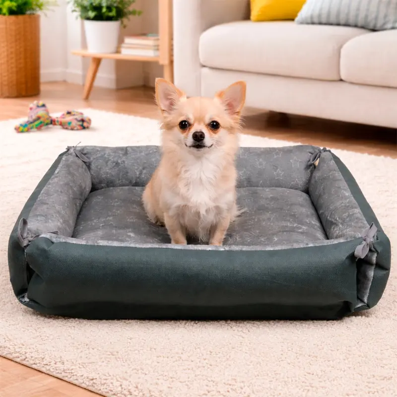 Cama Para Mascota, Rectangular, Diseño Estrellas, Color Gris 1