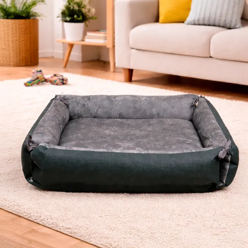 Cama Para Mascota, Rectangular, Diseño Estrellas, Color Gris 2