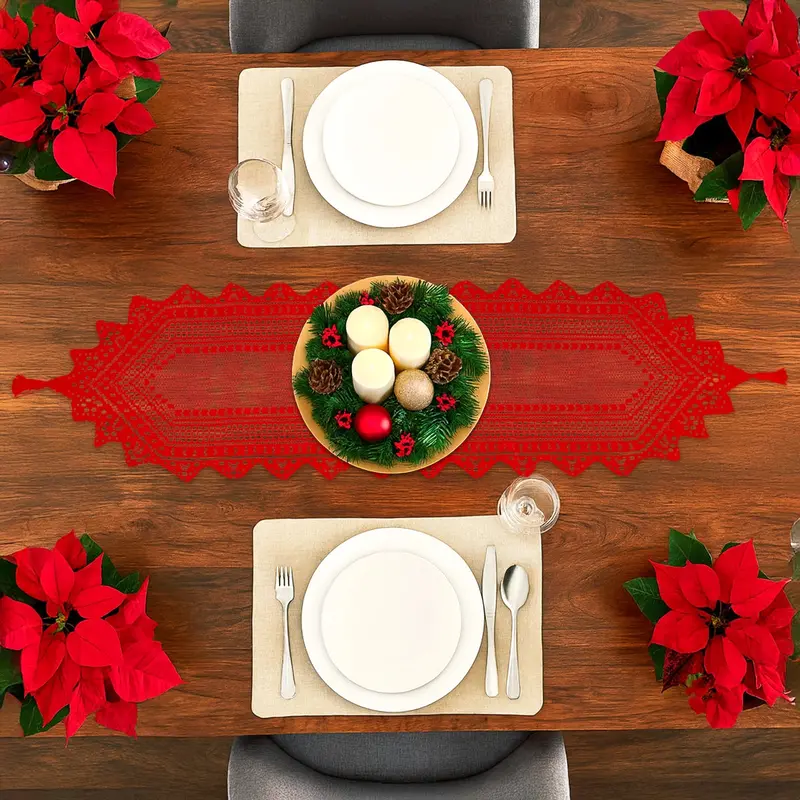 Camino De Mesa Navideño, Diseño Carpeta, Color Rojo 1