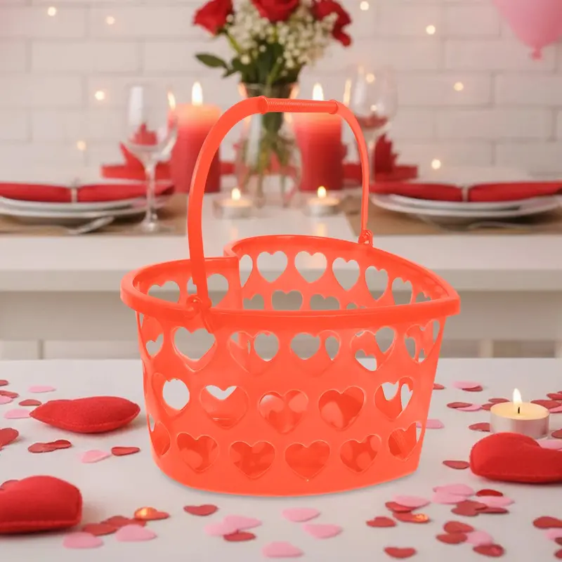 Canasta De Plástico Diseño Corazón, Color Rojo 1