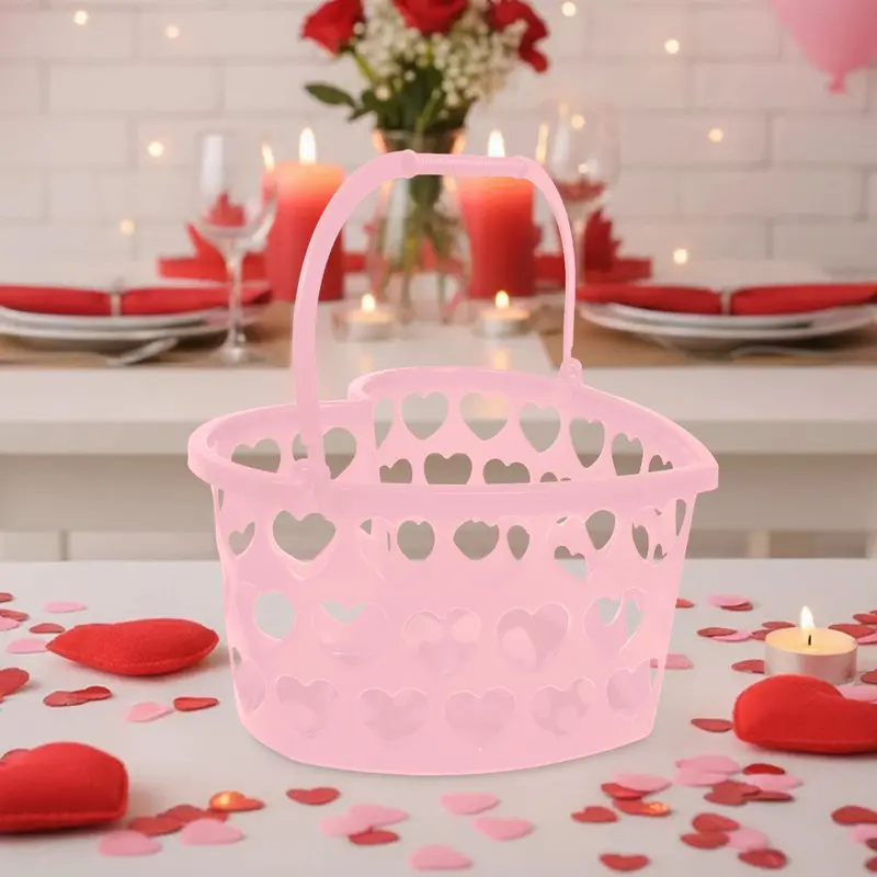 Canasta De Plástico Diseño Corazón, Color Rosa 1