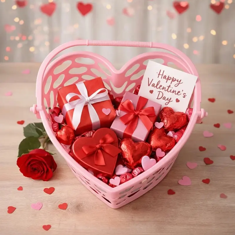 Canasta De Plástico Diseño Corazón, Color Rosa 2