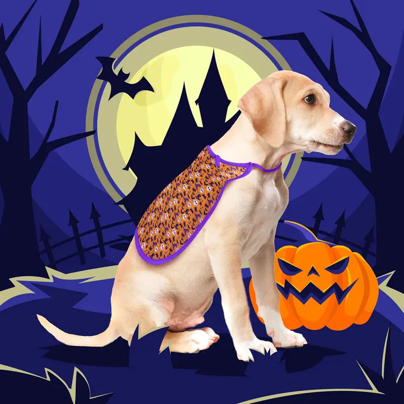 Capa Para Mascota Color Naranja Con Diseño De Halloween 1