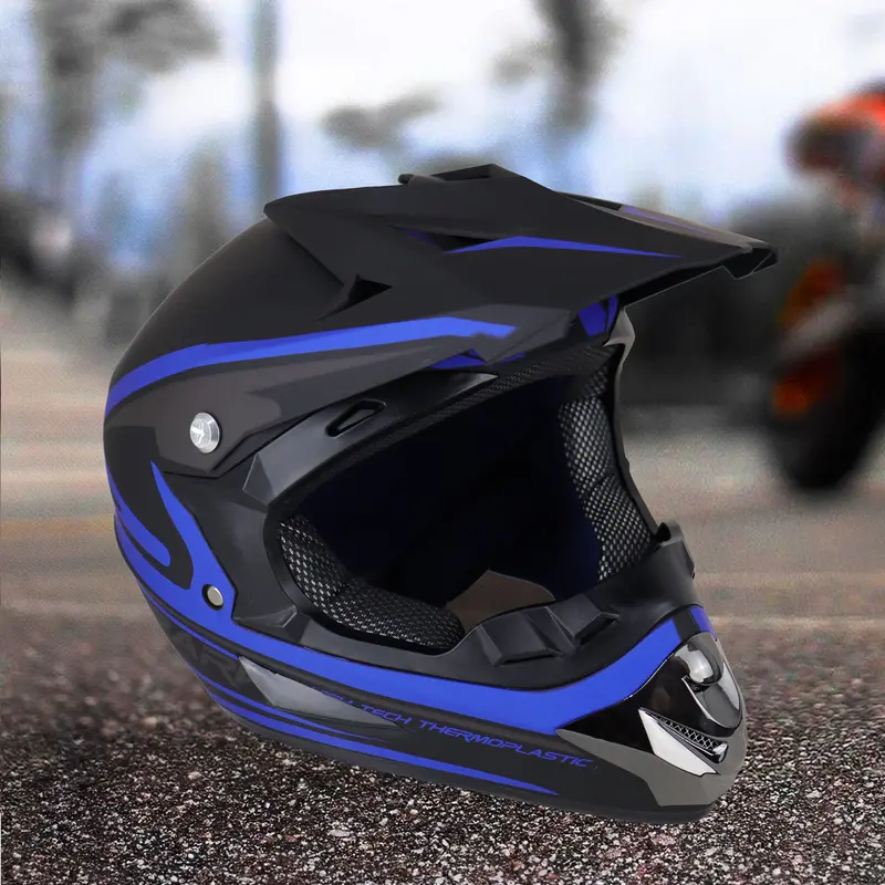 Casco De Motocross, Color Negro Con Azul 1