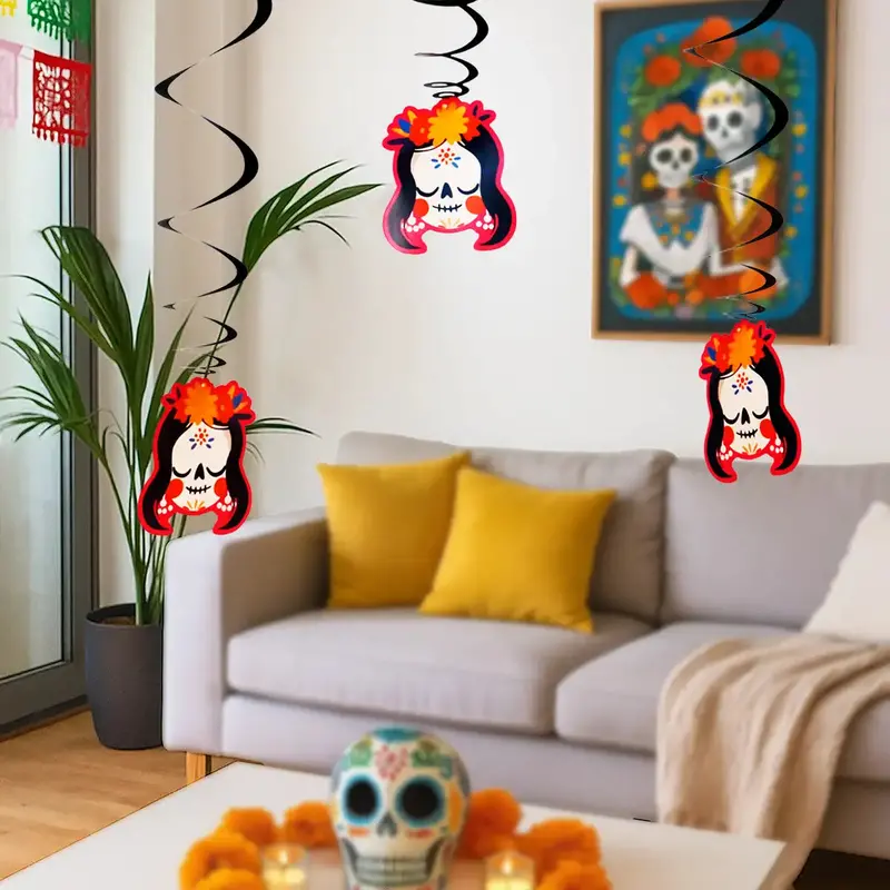 Catrina, Decoraciones Colgantes Con Espiral, 3 Pzas 1