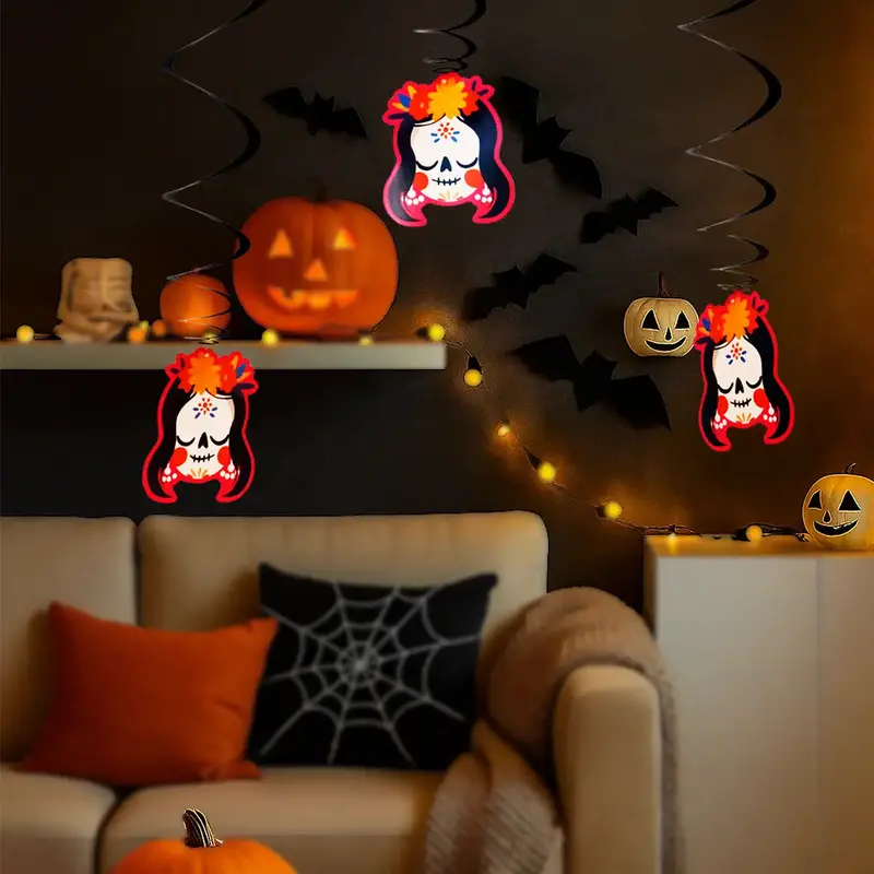 Catrina, Decoraciones Colgantes Con Espiral, 3 Pzas 2