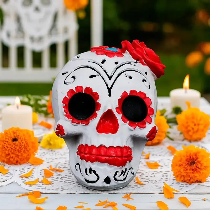 Catrina, Flores, Figura De Cerámica, Color Rojo 1