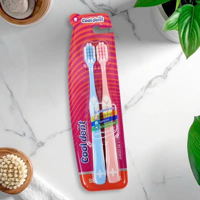 Cepillo Dental, 2 Pzas, Color Rosa Y Azul 2