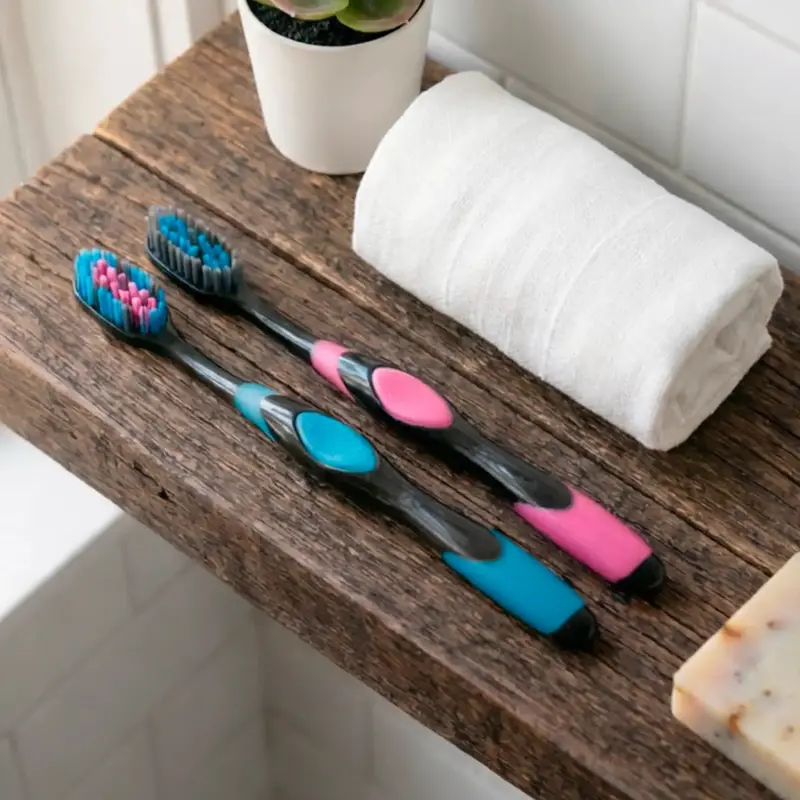 Cepillo Dental, Color Rosa Y Azul, 2 Pzas 1