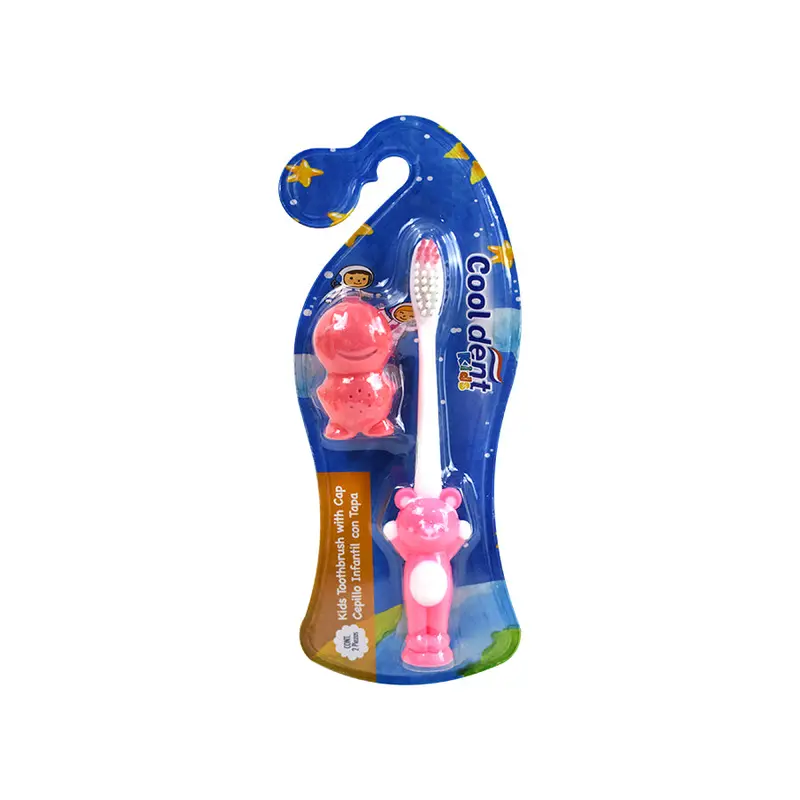 Cepillo Dental Cool Dent Kids Con Tapa Color Rosa 1