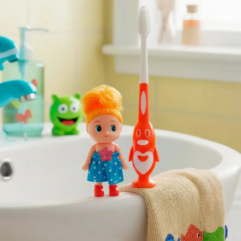 Cepillo Dental, Diseño Pingüino Con Muñeca De Juguete, Cool Dent, Color Naranja 1