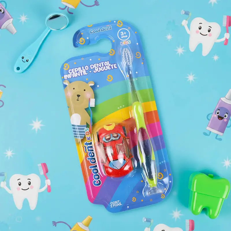 Cepillo Dental Infantil Verde Con Coche De Juguete, Cool Dent, Color Rojo 1