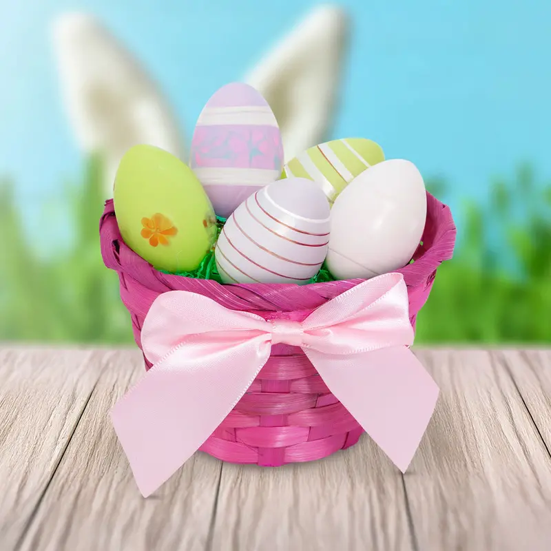Cesta De Huevos De Pascua Tejida, Color Rosa 1