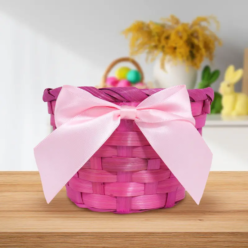 Cesta De Huevos De Pascua Tejida, Color Rosa 2