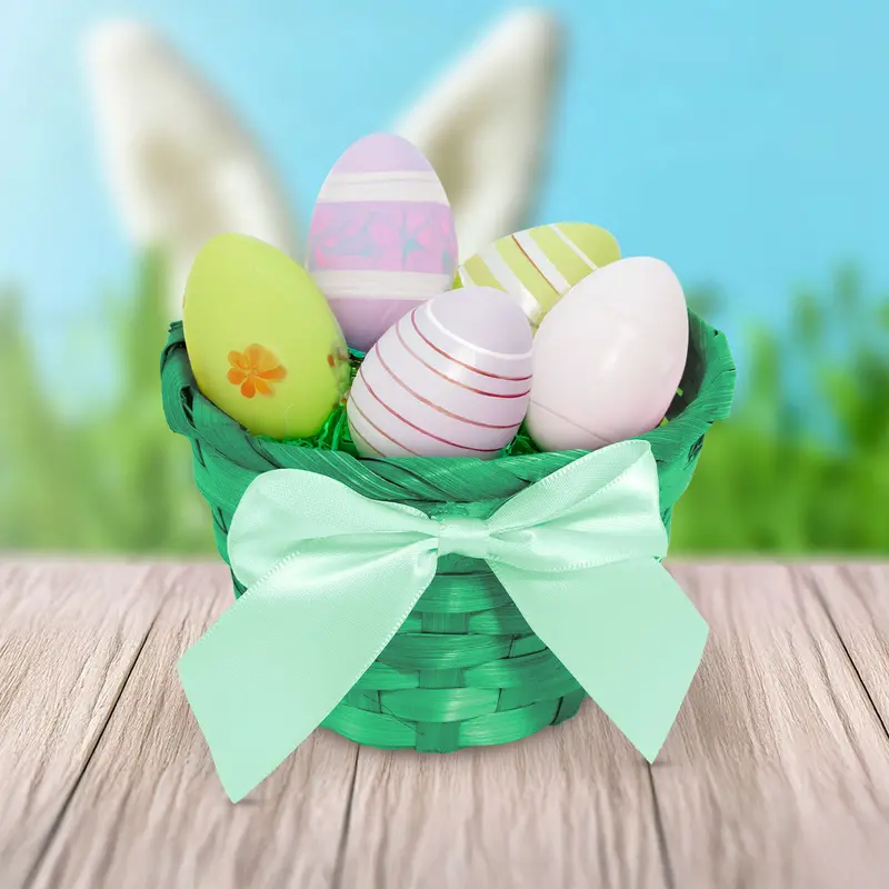 Cesta De Huevos De Pascua Tejida, Color Verde 1