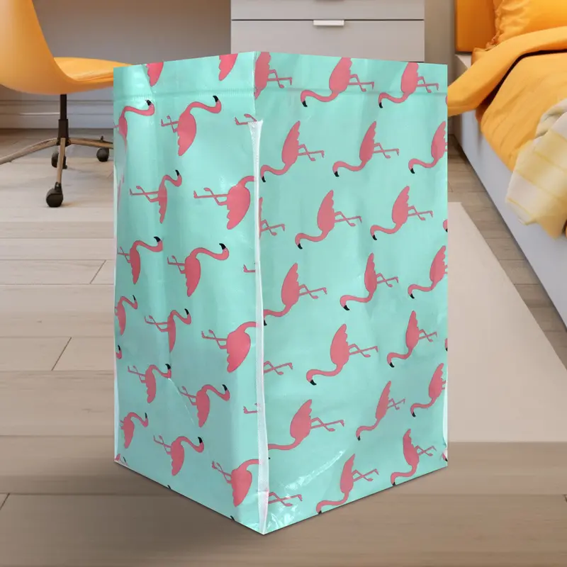 Cesto Color Azul Con Diseño De Garzas Para Ropa 1