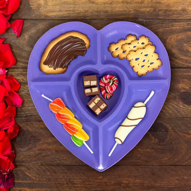 Charola De Plástico Con Divisiones En Forma De Corazón, Color Morado, 35X25cm 1