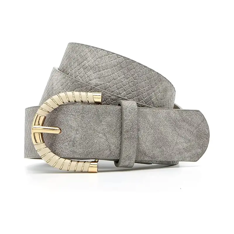 Cinturón De Piel Con Hebilla En D, Color Gris 2
