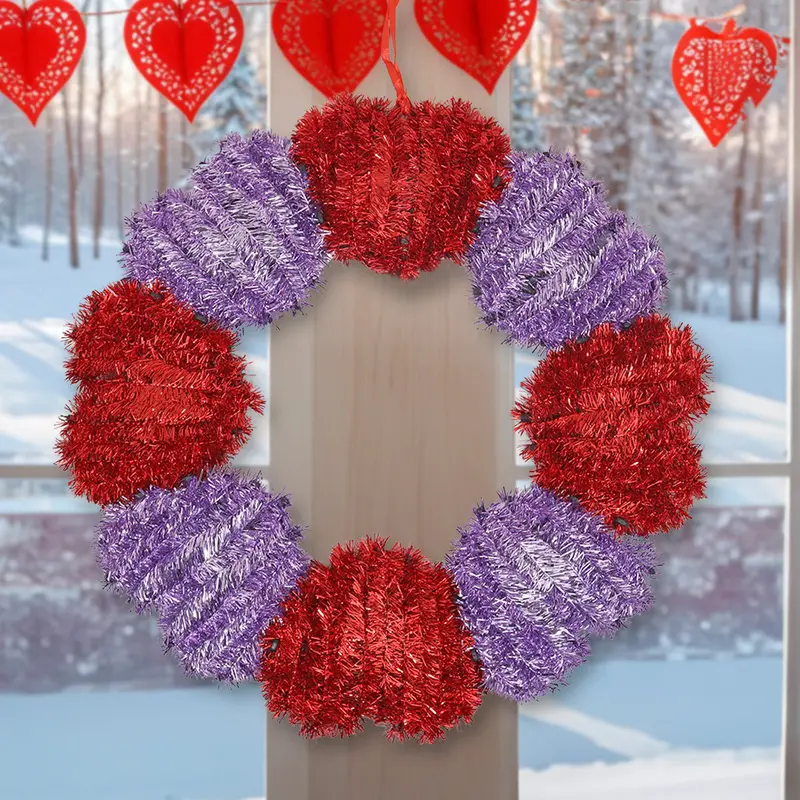 Circulo De Tinsel Decorativo, Color Rojo Con Lila 1