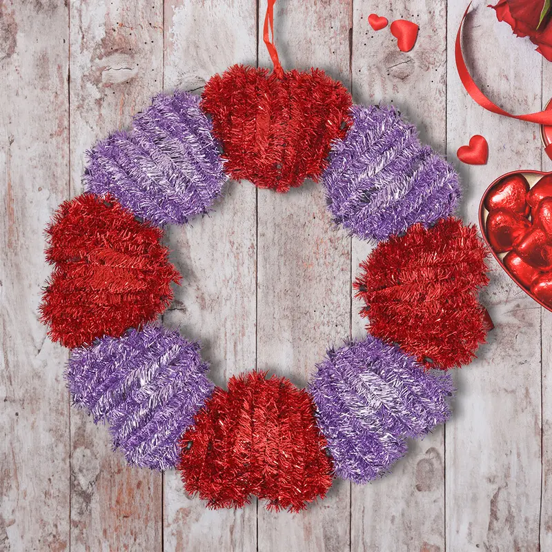 Circulo De Tinsel Decorativo, Color Rojo Con Lila 2
