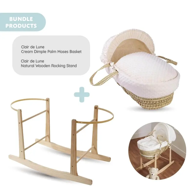 Clair De Lune Cream Dimple Palm Moses Basket With Rocking Stand 1