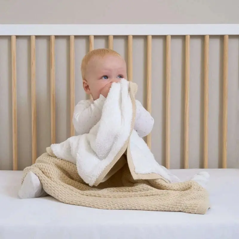 Clair De Lune Organic Sherpa Knit Blanket In Cream 1