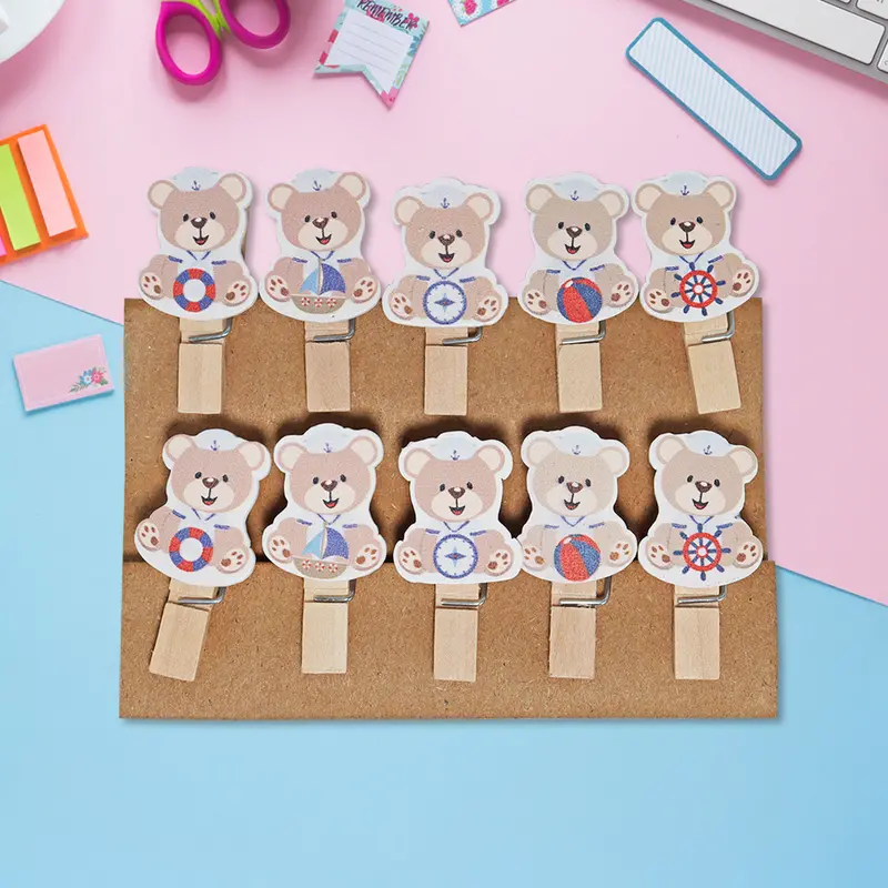 Clips De Madera Con Diseño De Oso 1