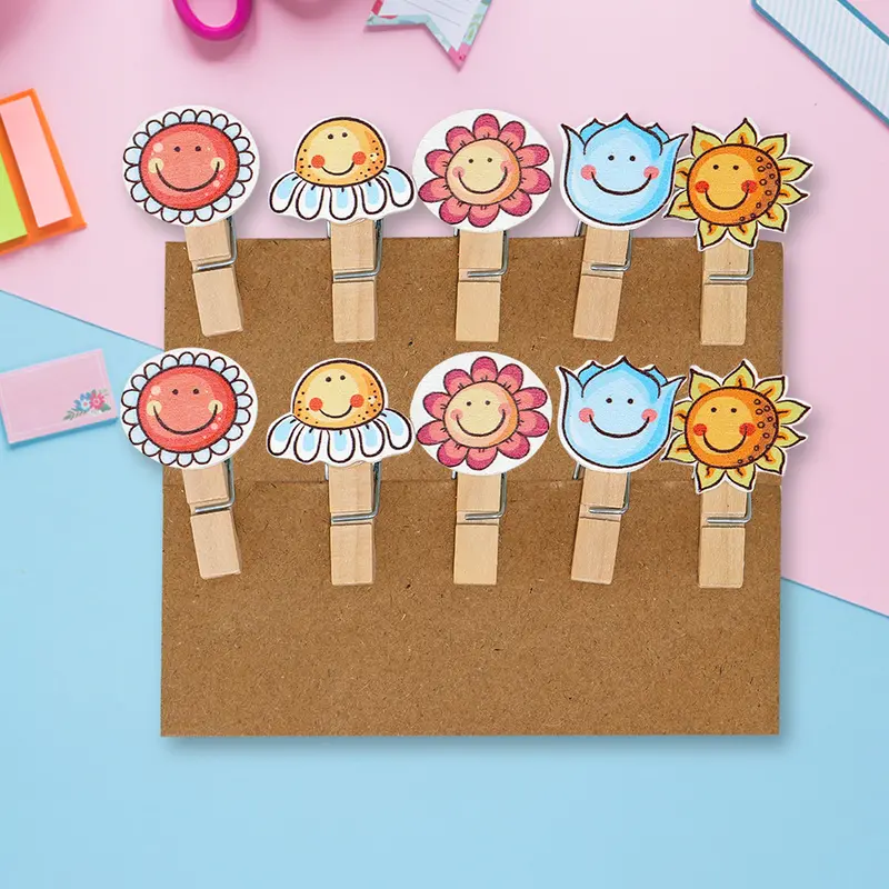 Clips De Madera Con Diseño De Sol 1