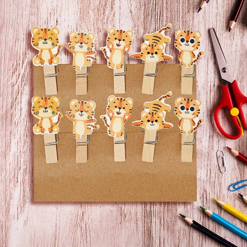 Clips De Madera Con Diseño De Tigre 1