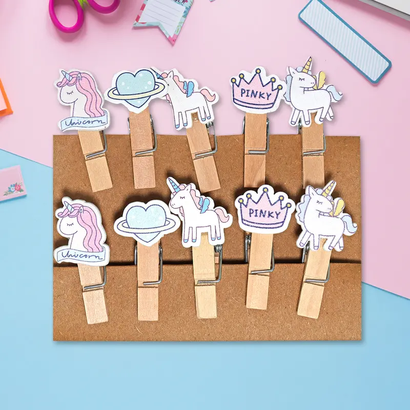 Clips De Madera Decorados De Unicornio 1