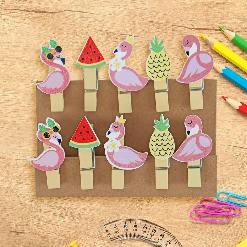 Clips De Madera En Forma De Flamingo, 10 Piezas 1