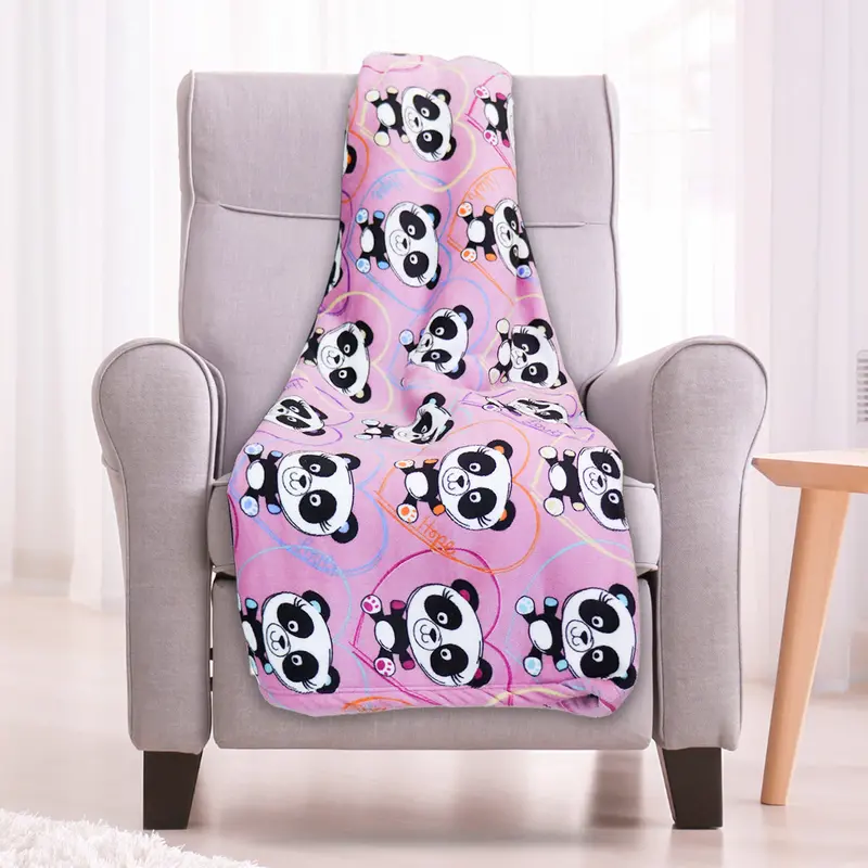 Cobija Afelpada Color Rosa Con Estampado De Pandas, 179X148cm 1