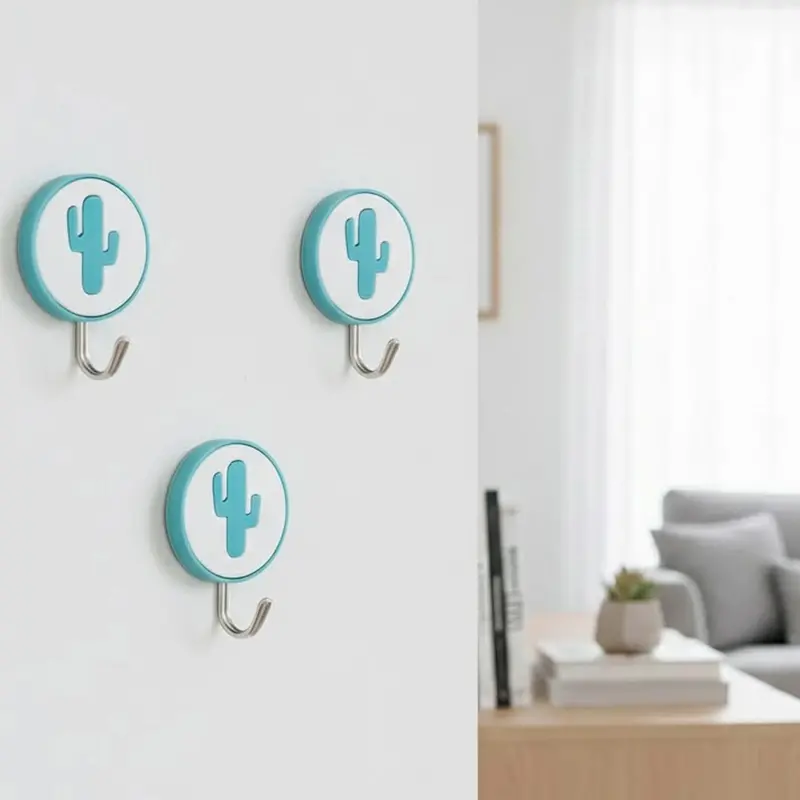 Colgadores Metálicos Autoadhesivos, Nopal, Color Azul, 3 Pzas 2