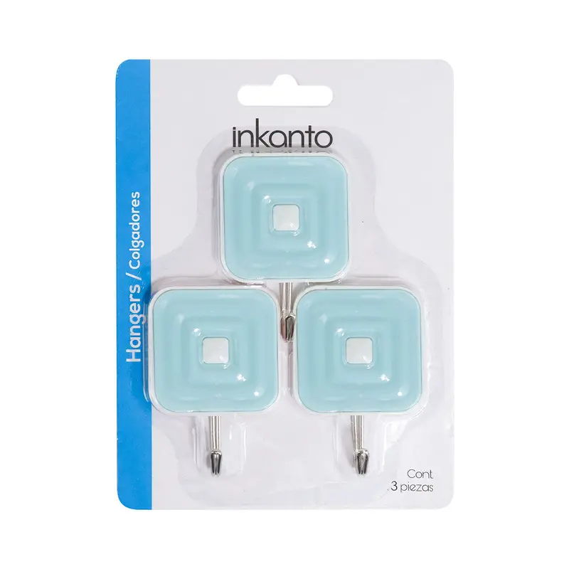 Colgadores Metálicos Cuadrados Autoadhesivos, Color Azul, 3 Pzas 2