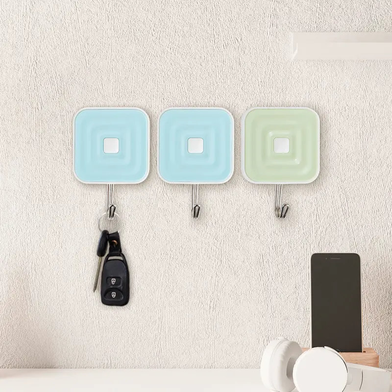 Colgadores Metálicos Cuadrados Autoadhesivos, Color Azul Y Verde, 3 Pzas 1