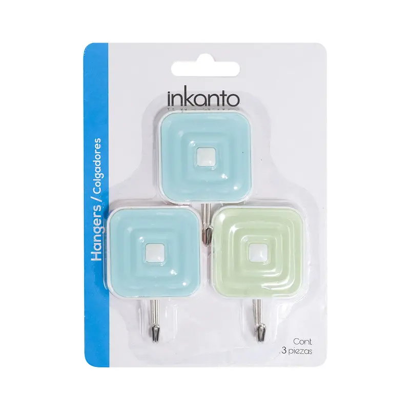 Colgadores Metálicos Cuadrados Autoadhesivos, Color Azul Y Verde, 3 Pzas 2