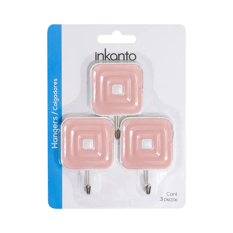 Colgadores Metálicos Cuadrados Autoadhesivos, Color Rosa, 3 Pzas 2
