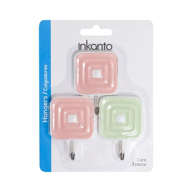 Colgadores Metálicos Cuadrados Autoadhesivos, Color Rosa Y Verde, 3 Pzas 2