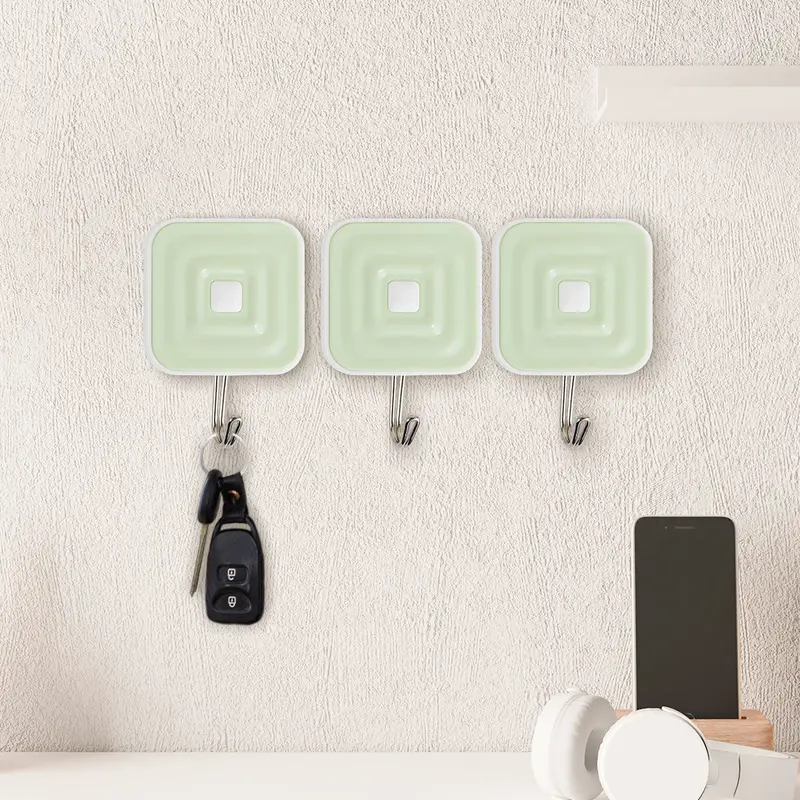 Colgadores Metálicos Cuadrados Autoadhesivos, Color Verde, 3 Pzas 1