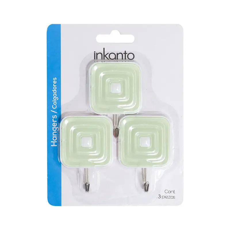 Colgadores Metálicos Cuadrados Autoadhesivos, Color Verde, 3 Pzas 2