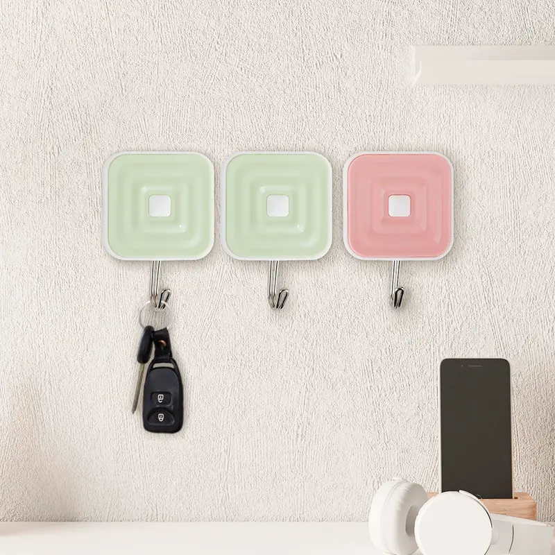 Colgadores Metálicos Cuadrados Autoadhesivos, Color Verde Y Rosa, 3 Pzas 1