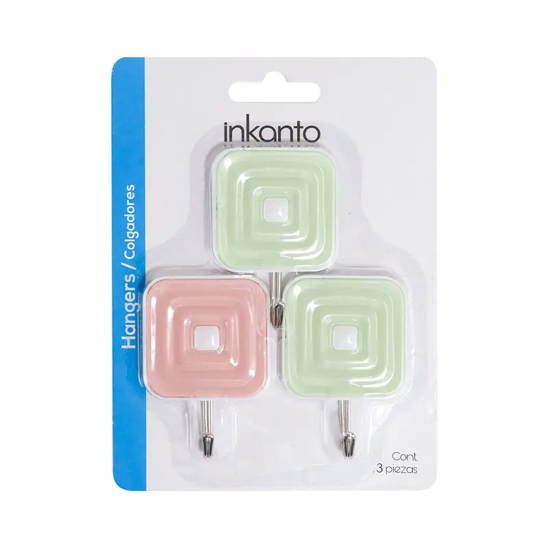 Colgadores Metálicos Cuadrados Autoadhesivos, Color Verde Y Rosa, 3 Pzas 2