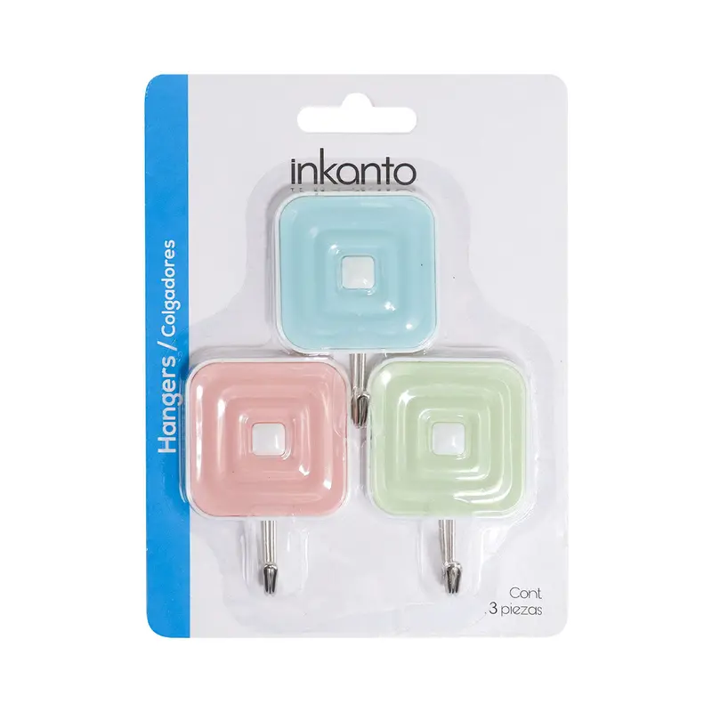 Colgadores Metálicos Cuadrados Autoadhesivos, Colores, 3 Pzas 2