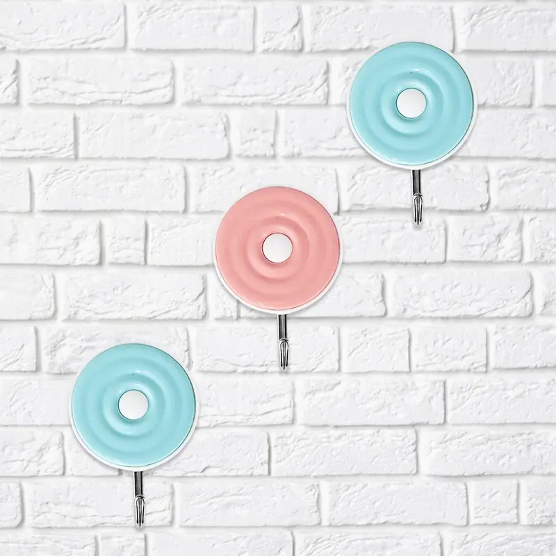 Colgadores Metálicos Redondos Autoadhesivos, Color Azul Y Rosa, 3 Pzas 1