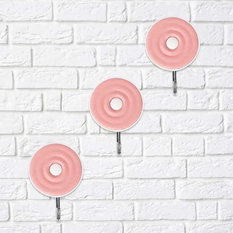 Colgadores Metálicos Redondos Autoadhesivos, Color Rosa, 3 Pzas 1