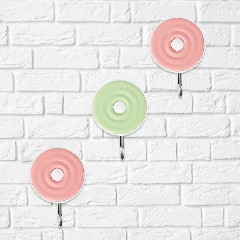 Colgadores Metálicos Redondos Autoadhesivos, Color Rosa Y Verde, 3 Pzas 1