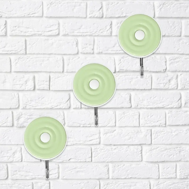 Colgadores Metálicos Redondos Autoadhesivos, Color Verde, 3 Pzas 1