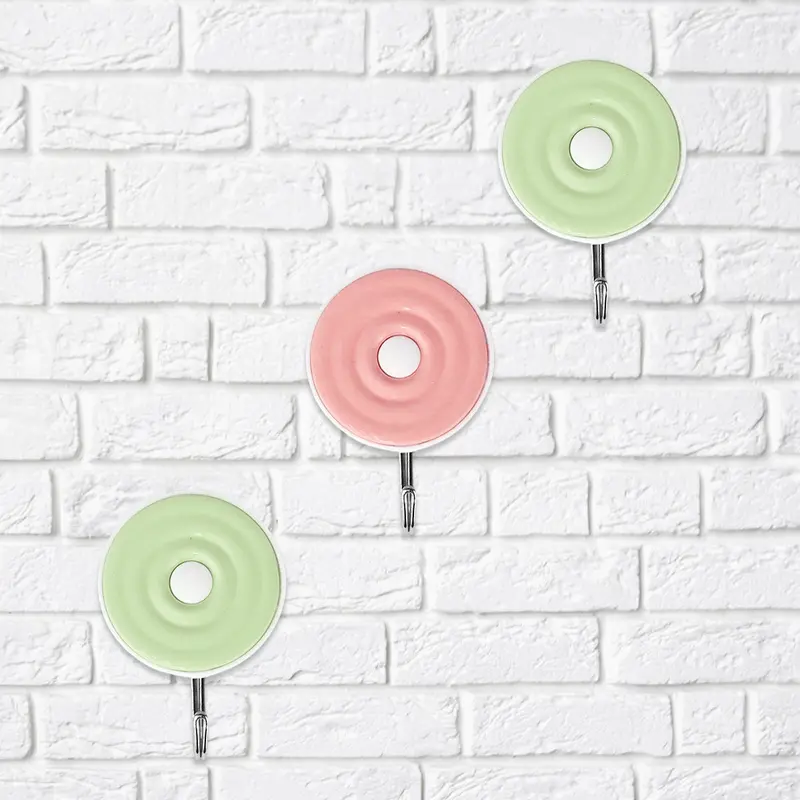 Colgadores Metálicos Redondos Autoadhesivos, Color Verde Y Rosa, 3 Pzas 1