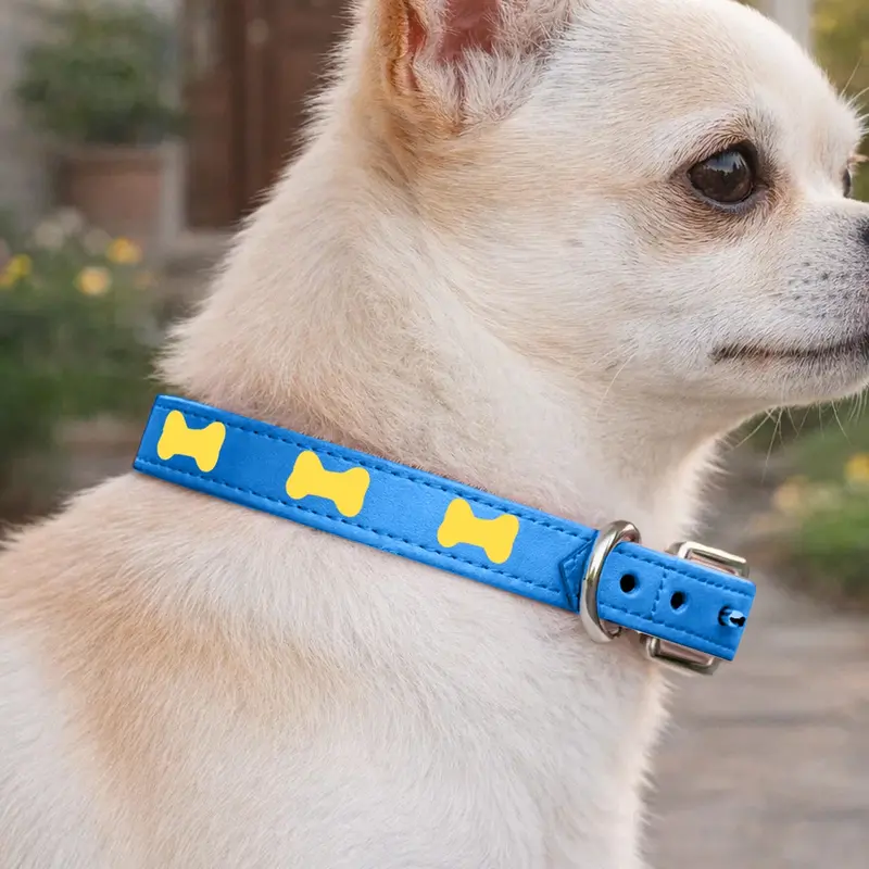 Collar Para Mascota, Vinil, Color Azul Y Amarillo 1