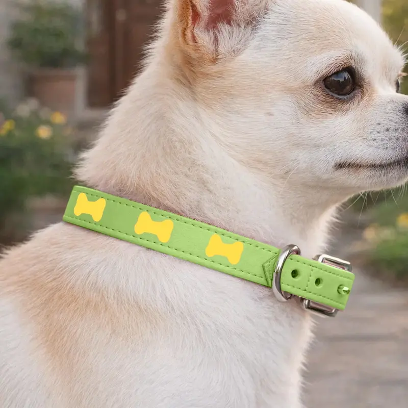 Collar Para Mascota, Vinil, Color Verde Y Rosa 1